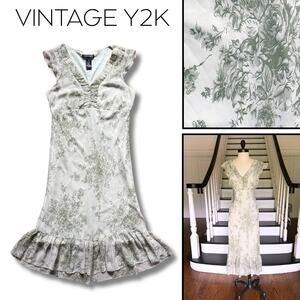 Vintage 90s Y2k Derby Tea Party Spring Summer Dress Green Chiffon Retro 30s 40s
